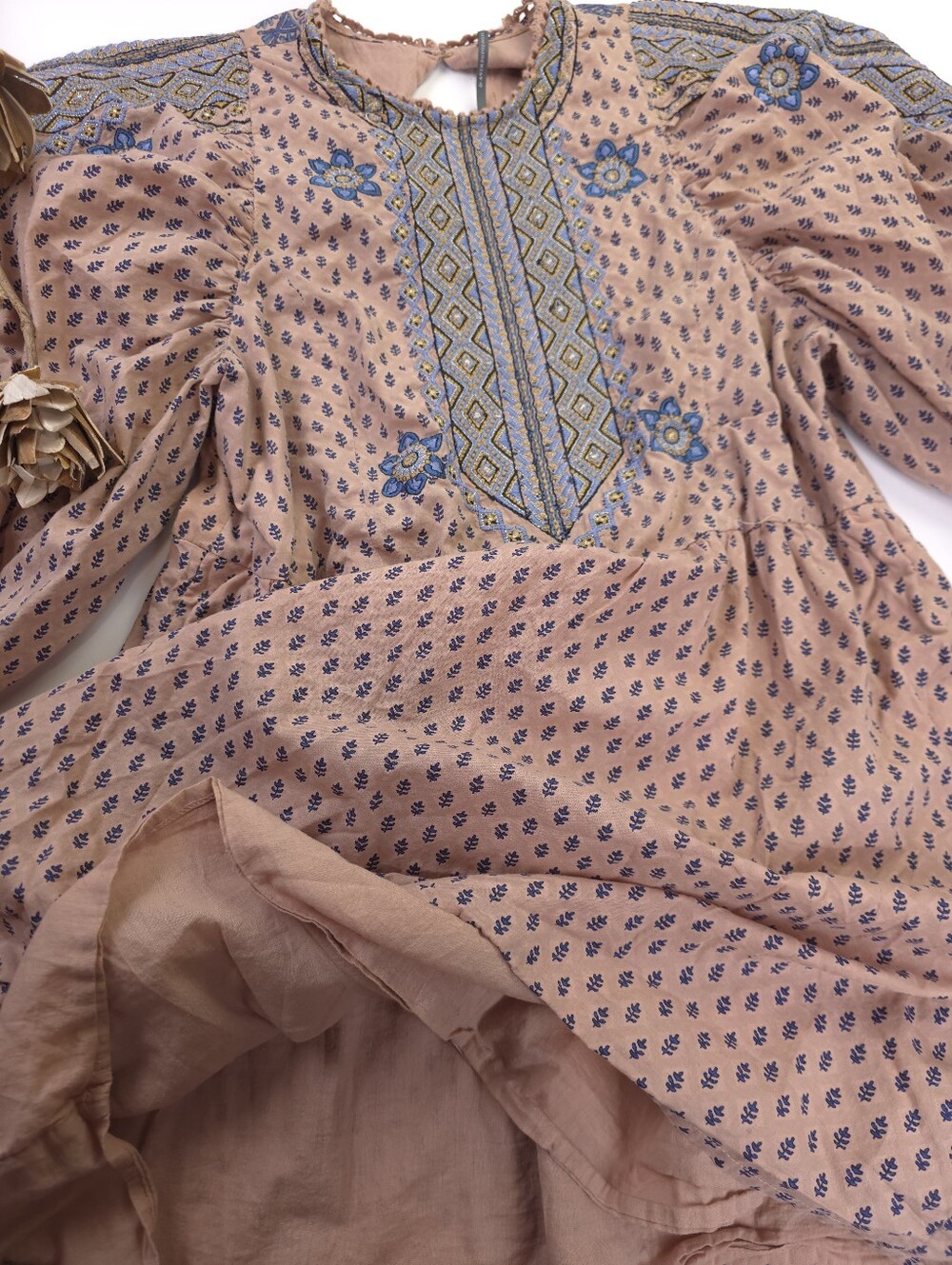 Anthropologie Embroidered Boho Peasant Dress Dusty Rose Sz M - Picture 10 of 15